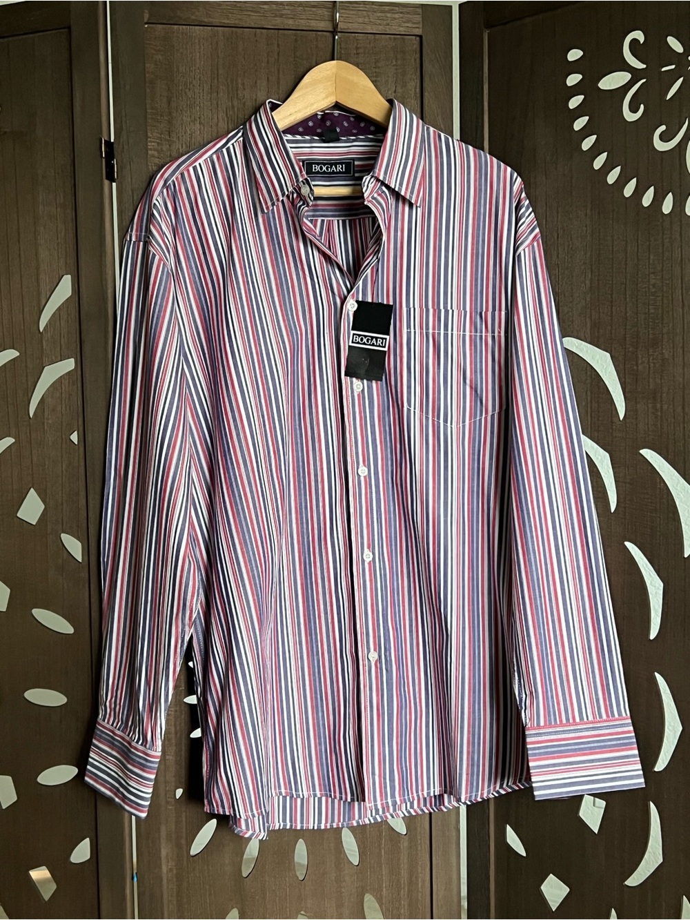 Bogari Men's Red, Blue & White Striped Button-Down Shirt